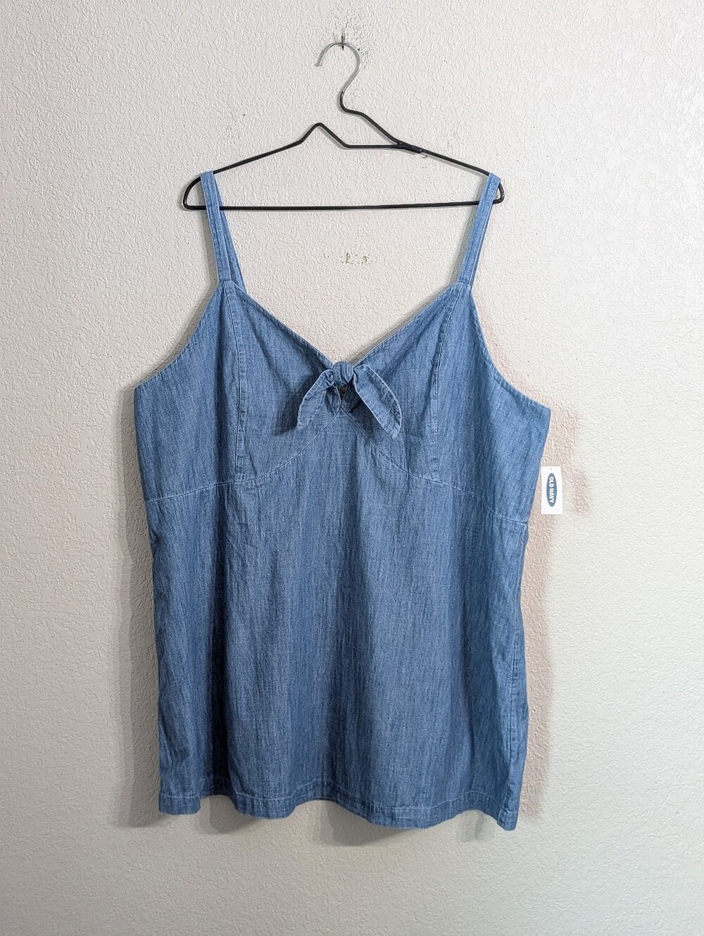 NWT Old Navy Cotton Blue Denim Cami Top Size 4X Tie-Front Bow Strap Summer Comfy